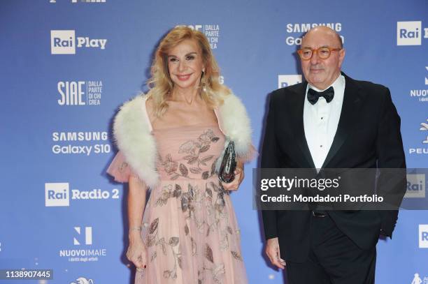 Italian set designer Francesca Lo Schiavo and the Italian set designer Dante Ferretti during the red carpet of the 64th edition of the David di...