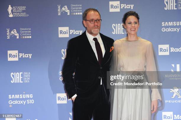 Italian actor and director Valerio Mastandrea and his partner during the red carpet of the 64th edition of the David di Donatello. Rome , March 27th,...
