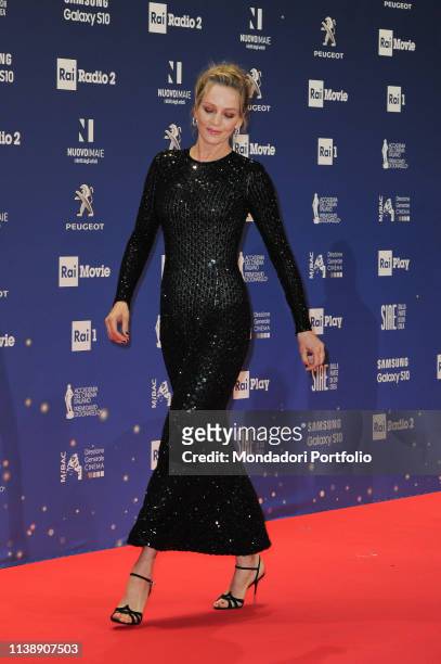 American actress and model Uma Thurman during the red carpet of the 64th edition of the David di Donatello. Rome , March 27th, 2019