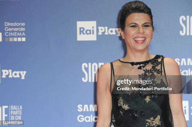 Italian comedian and television host Geppi Cucciari during the red carpet of the 64th edition of the David di Donatello. Rome , March 27th, 2019