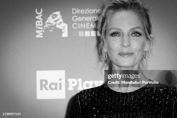 American actress and model Uma Thurman during the red carpet of the 64th edition of the David di Donatello. Rome , March 27th, 2019