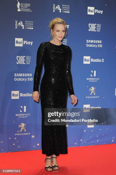 American actress and model Uma Thurman during the red carpet of the 64th edition of the David di Donatello. Rome , March 27th, 2019