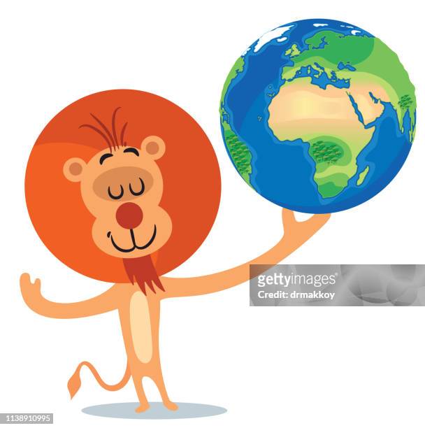 lion and world - african savanna map stock illustrations