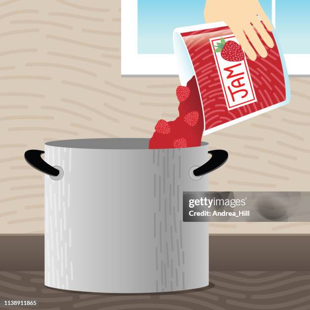 cooking with strawberry jam - kitchen bench stock illustrations
