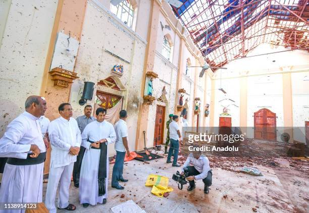 April 23 : Sri Lankan President Maithripala Sirisena visits the St. Sebastian Church after the multiple terror attacks in Negombo, Sri Lanka on April...