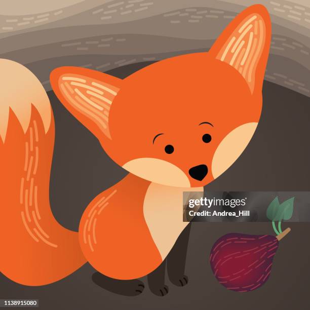 cute fox with fig - red fox stock illustrations