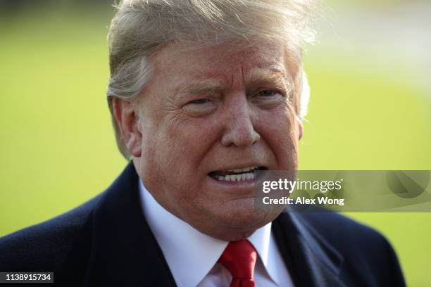 President Donald Trump speaks to members of the media on the South Lawn prior to his departure from the White House March 28, 2019 in Washington, DC....