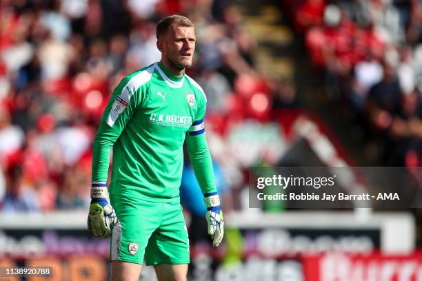 Adam Davies of Barnsley during the Sky Bet League One match between Barnsley and Shrewsbury Town at Oakwell Stadium on April 19, 2019 in Barnsley,...