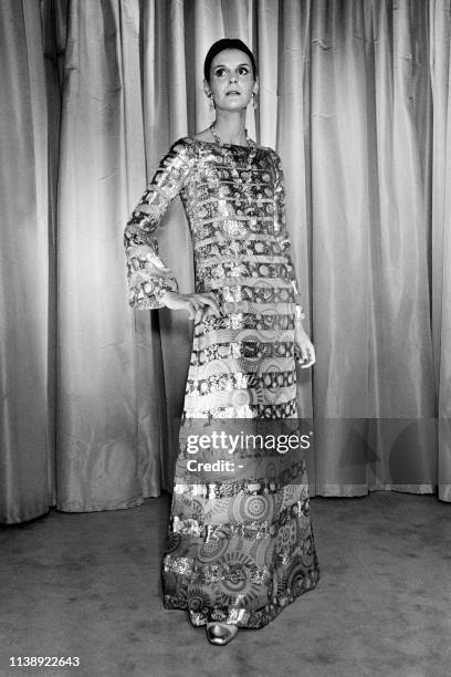 Picture taken on July 28, 1971 at Paris showing a fashion model wearing a clothing created by Chanel for its Autumn-Winter 1971-72 collection.