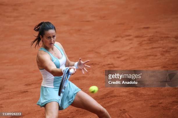 Carla Suarez Navarro of Spain in action against Lara Arruabarrena of Spain during TEB BNP Paribas Istanbul Cup tennis match in Istanbul, Turkey on...