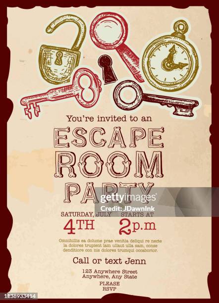 escape room birthday party celebration invitation design template - escape room stock illustrations