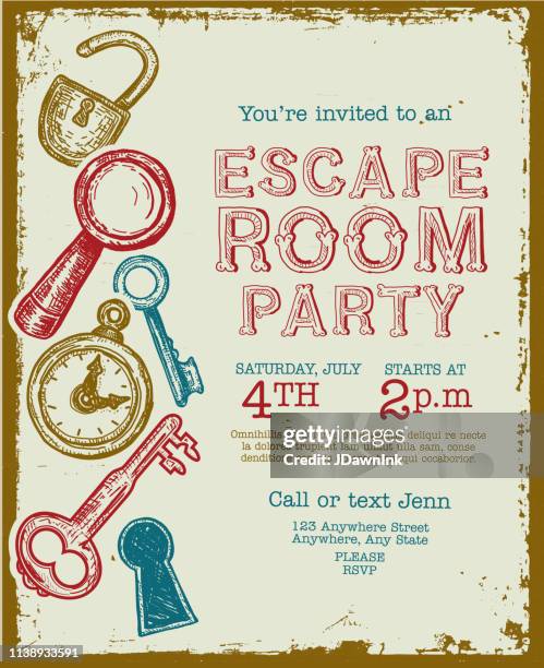 escape room birthday party celebration invitation design template - escape room stock illustrations