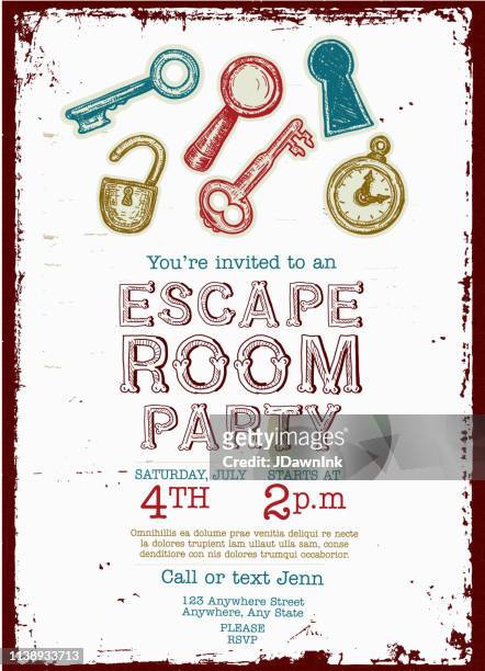 escape room birthday party celebration invitation design template - escape room stock illustrations
