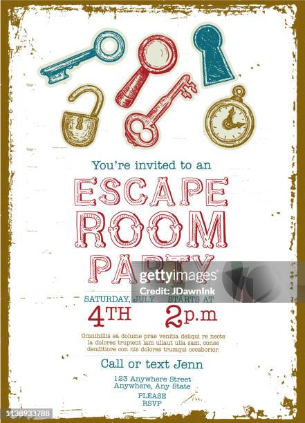 escape room birthday party celebration invitation design template - escape room stock illustrations