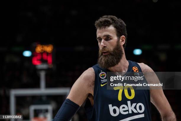 Luigi Datome, #70 of Fenerbahce Beko Istanbul looks on during the Turkish Airlines EuroLeague Round 29 match between AX Armani...