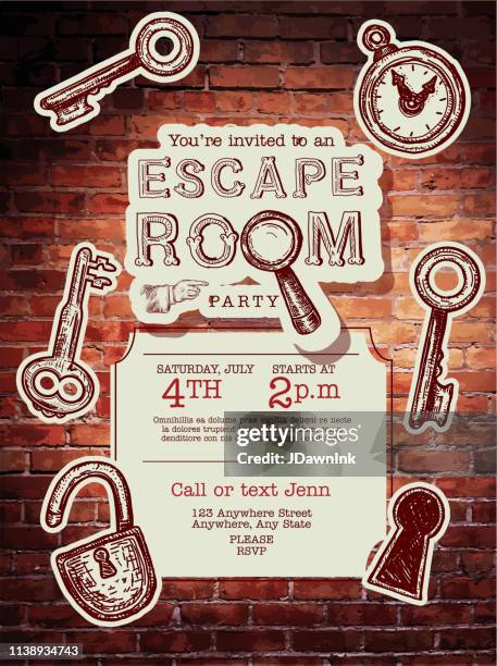 escape room birthday party celebration invitation design template - escape room stock illustrations