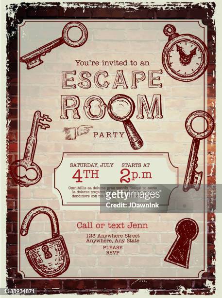 エスケープルーム誕生日パーティー祝賀招待状デザインテンプレート - escape room点のイラスト素材／クリップアート素材／マンガ素材／アイコン素材