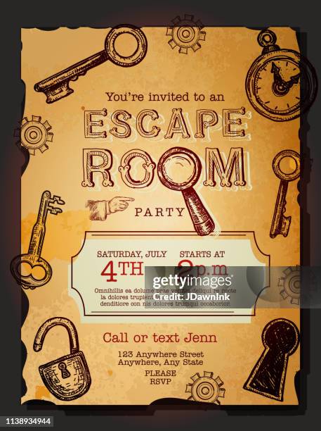 エスケープルーム誕生日パーティー祝賀招待状デザインテンプレート - escape room点のイラスト素材／クリップアート素材／マンガ素材／アイコン素材