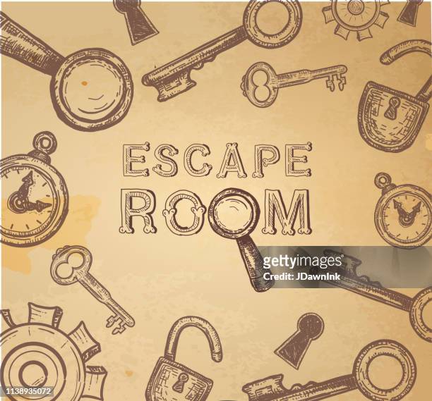 escape room birthday party feier einladung design-vorlage - taschenuhr stock-grafiken, -clipart, -cartoons und -symbole