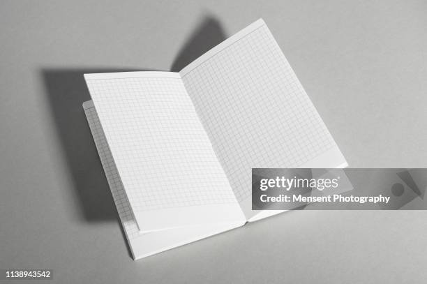 opened blank magazine book on gray background - brochure mock stock pictures, royalty-free photos & images