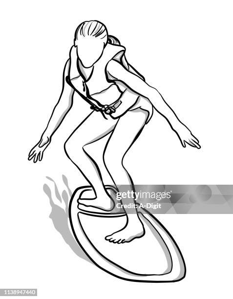 wakesurfing kid - wakeboarding stock illustrations