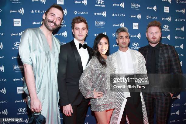 Jonathan Van Ness, Antoni Porowski, Michelle Kwan, Tan France, and Bobby Berk attend the 30th Annual GLAAD Media Awards Los Angeles at The Beverly...
