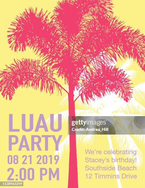 luau party invitation with sunset and palm trees - beach clean stock illustrations
