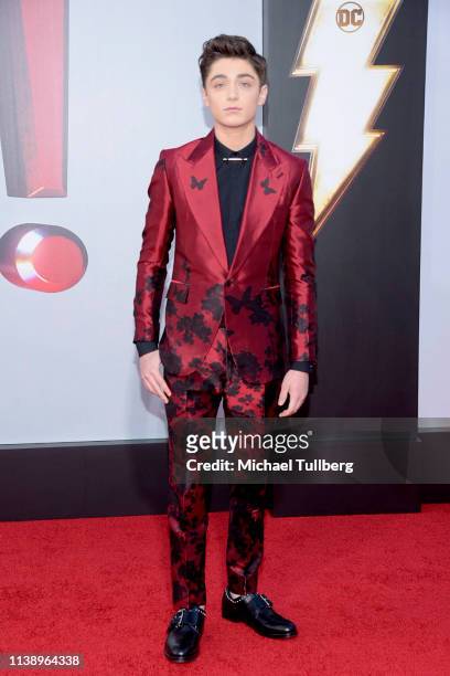 Asher Angel attends the Warner Bros. Pictures And New Line Cinema's World Premiere Of "SHAZAM!" at TCL Chinese Theatre on March 28, 2019 in...