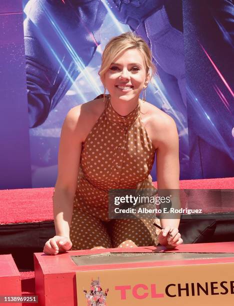 Marvel Studios' "Avengers: Endgame" star Scarlett Johansson at the Hand And Footprint Ceremony at the TCL Chinese Theatre on April 23, 2019 in...