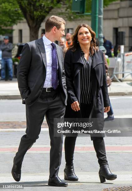 Philip Winchester and Mariska Hargitay are seen on April 23, 2019 in New York City.