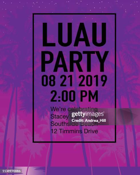 luau party invitation with sunset and palm trees - beach clean stock illustrations