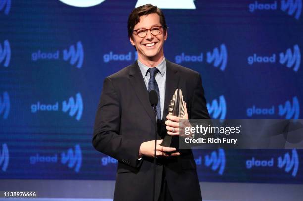 Sean Hayes accepts the Stephen F. Kolzak Award onstage during the 30th Annual GLAAD Media Awards Los Angeles at The Beverly Hilton Hotel on March 28,...