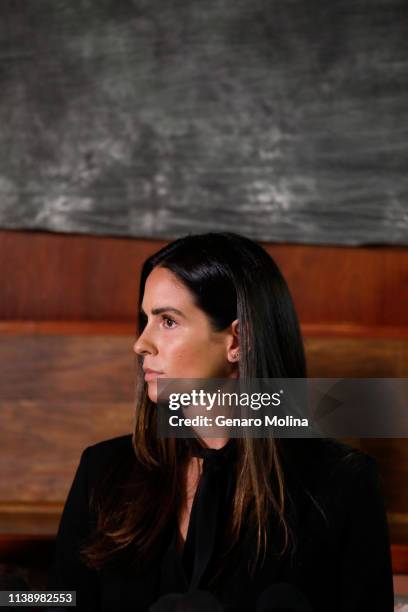 Former sports reporter Kelli Tennant at a news conference to discuss her sexual assault allegation against former Los Angeles Lakers head coach Luke...