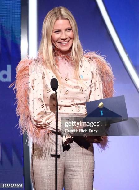 Gwyneth Paltrow speaks onstage during the 30th Annual GLAAD Media Awards Los Angeles at The Beverly Hilton Hotel on March 28, 2019 in Beverly Hills,...