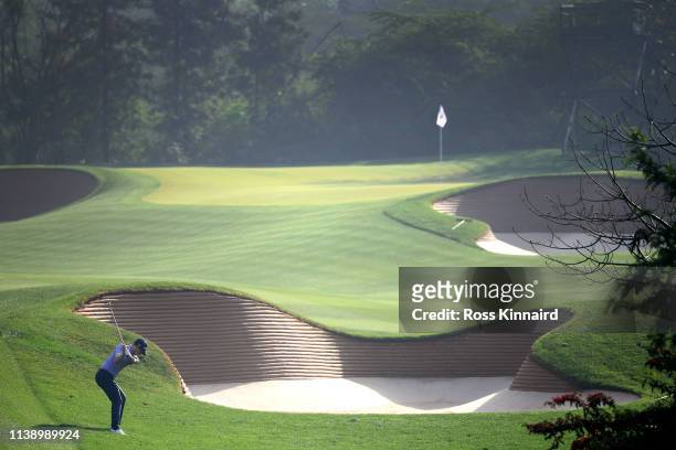 David Law of Scotland plays his second shot on the 13th hole during round two of the Hero Indian Open at the DLF Golf & Country Club on March 29,...