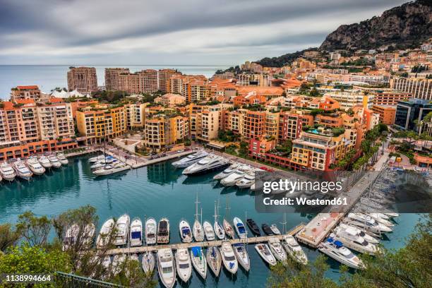 principality of monaco, monaco, monte carlo, fontvieille, port de fontvieille - motor yacht stock pictures, royalty-free photos & images