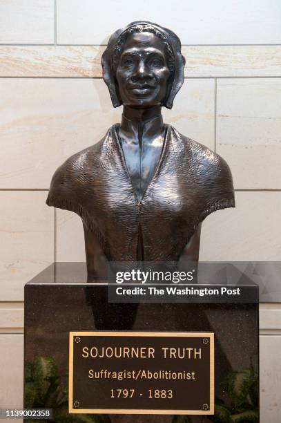 Bronze bust of Sojourner Truth, abolitionist and women's rights advocate, located in the Capitol Vistor Center's Emancipation Hall is photographed...