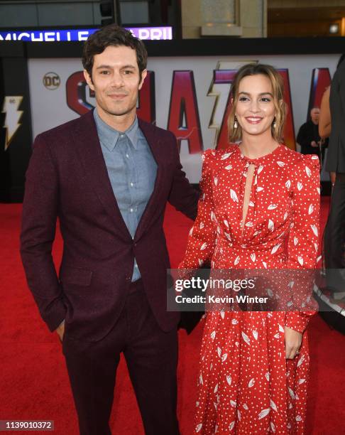 Adam Brody and Leighton Meester arrive at the world premiere of Warner Bros. Pictures and New Line Cinema's "SHAZAM" at TCL Chinese Theatre on March...