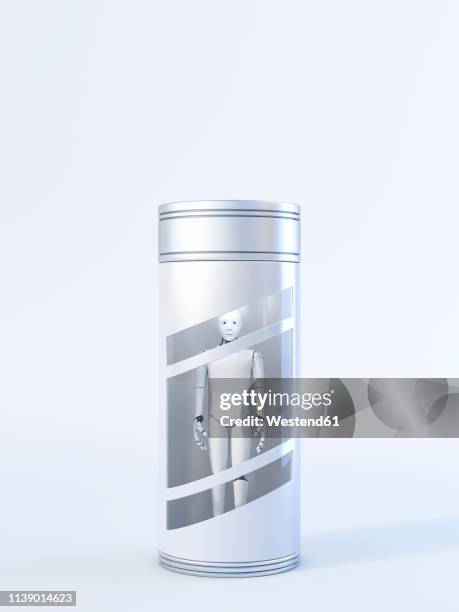 robot caught in a glass case, 3d rendering - glass case empty stock illustrations