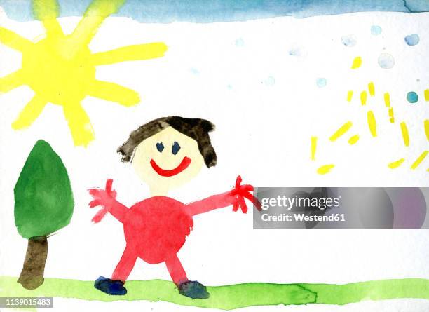 children's drawing of happy human - kids art 幅插畫檔、美工圖案、卡通及圖標