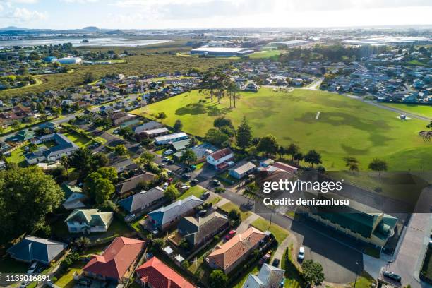 aerial view of mangere, auckland - suburban housing development stock pictures, royalty-free photos & images