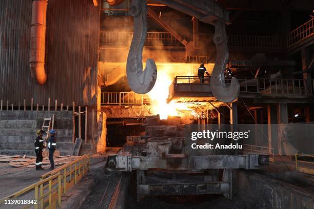Workers are seen at a ETI KROM`s chrome ore mine in Elazig, Turkey on April 24, 2019. ETI KROM aims 2-fold increase in chrome ore production through...