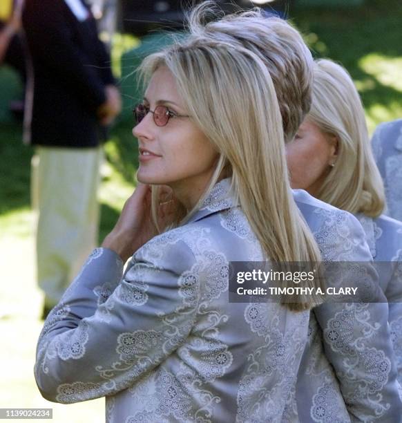 Joanna Jagoda, the girlfriend of US golfer Tiger Woods, watches the opening ceremonies 23 September, 1999 at The Country Club in Brookline,...