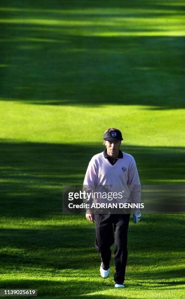 European player Bernhard Langer walks through the early-morning shadows up the 1st fairway during the first practice round at the 34th Ryder Cup at...