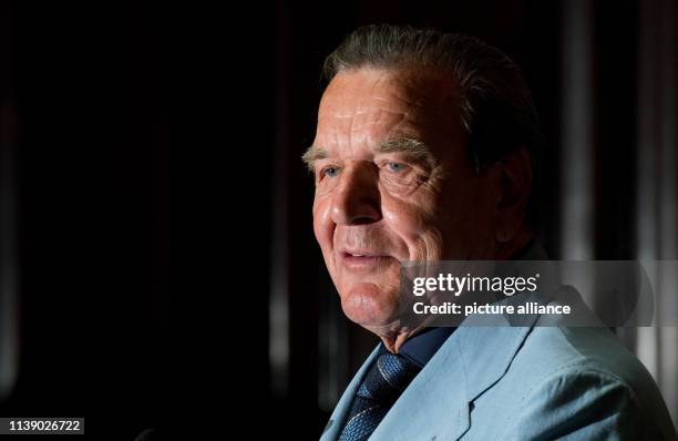 April 2019, Lower Saxony, Hannover: Former German Chancellor Gerhard Schröder speaks at a reception hosted by the City of Hanover to mark his 75th...