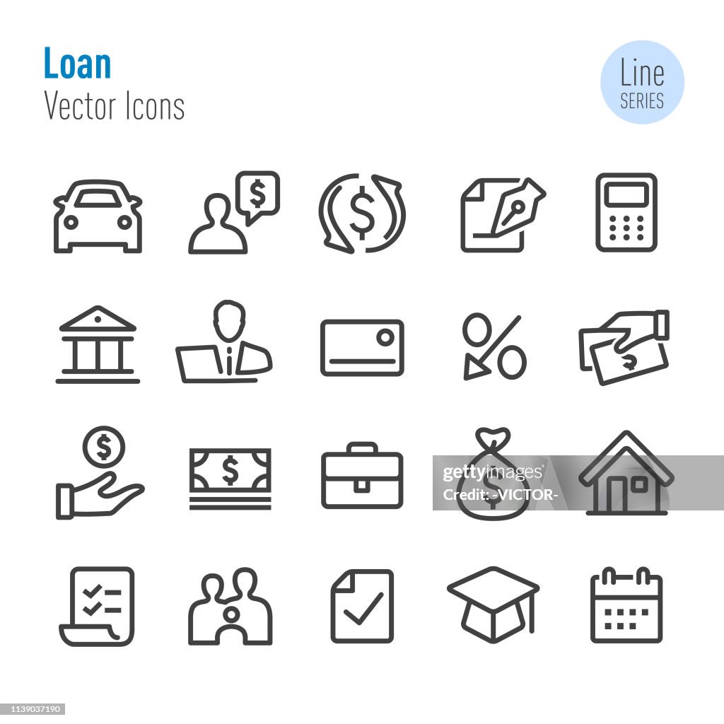 Ícones do empréstimo-série da linha do vetor