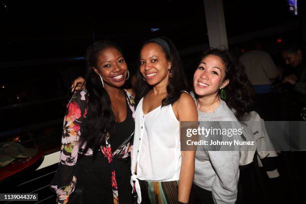 Marsha Thompson, Stage/Understudy Bar Events Director Lisa Lindo, and Patty Kan attend the Dungeon Family reunion concert at Terminal 5 on April 23,...