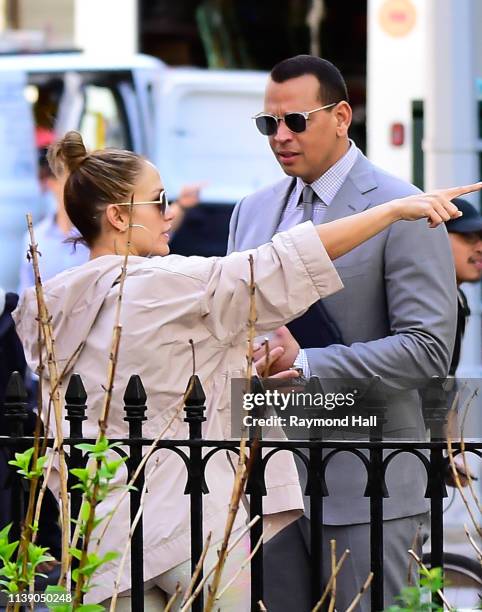 Singer/Actress Jennifer Lopez and Alex Rodriguez are seen walking in SoHo on April 24, 2019 in New York City.