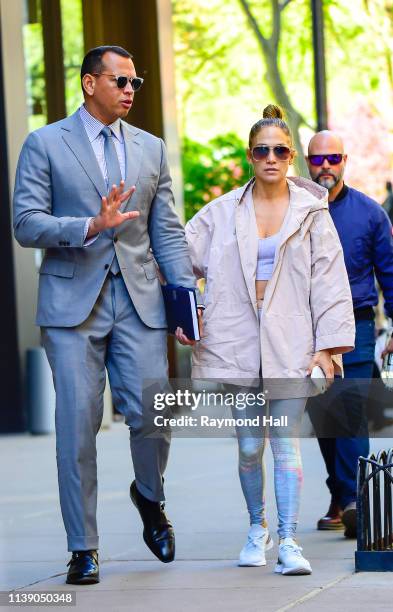 Singer/Actress Jennifer Lopez and Alex Rodriguez are seen walking in SoHo on April 24, 2019 in New York City.