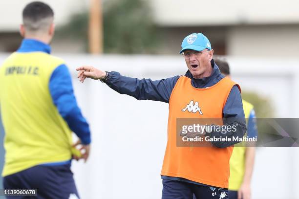 Aurelio Andreazzoli manager of Empoli FC during training session on April 24, 2019 in Empoli, Italy.